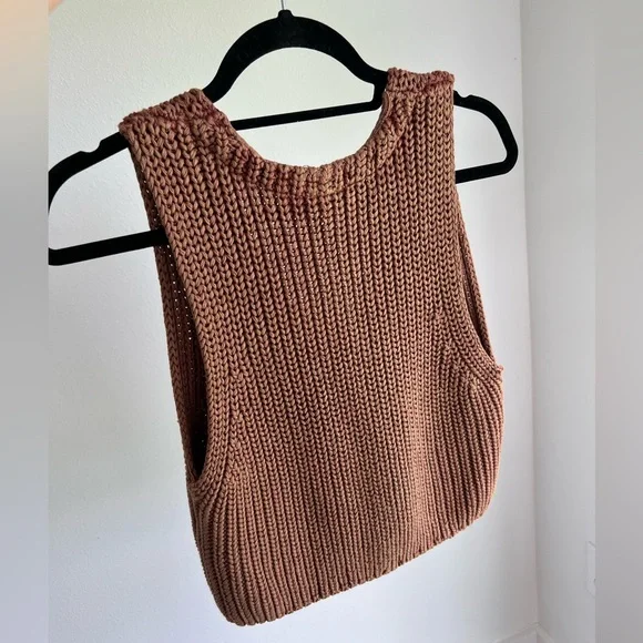 Free People- Brown Knit Button-Up Vest - Picture 7 of 11